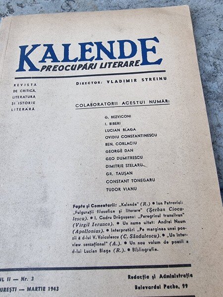 REVISTA KALENDE, PREOCUPARI LITERARE NR.3/1943