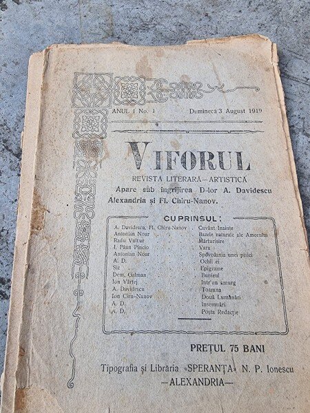 Revista Literara Artistica - Viforul Anul I Nr. 1 August 1919