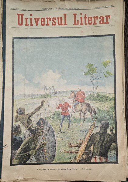 Revista Universul Literar nr.2/1897 pe coperta secventa din razboiul cu Matabelii in Africa