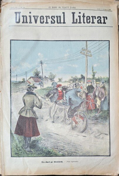 Revista Universul Literar nr.44/1897  pe coperta Un duel pe bicicleta