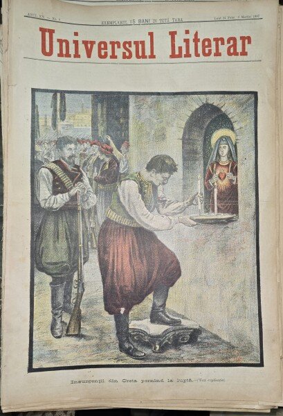 Revista Universul Literar nr.8/1897  pe coperta insurgentii din Creta pornind la lupta