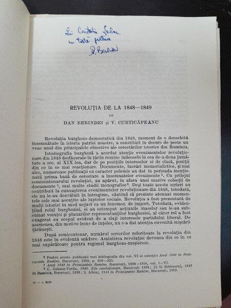 Revolutia de la 1848-1849 - Dan Berindei, V. Curticapeanu  dedicatie Dan Berindei