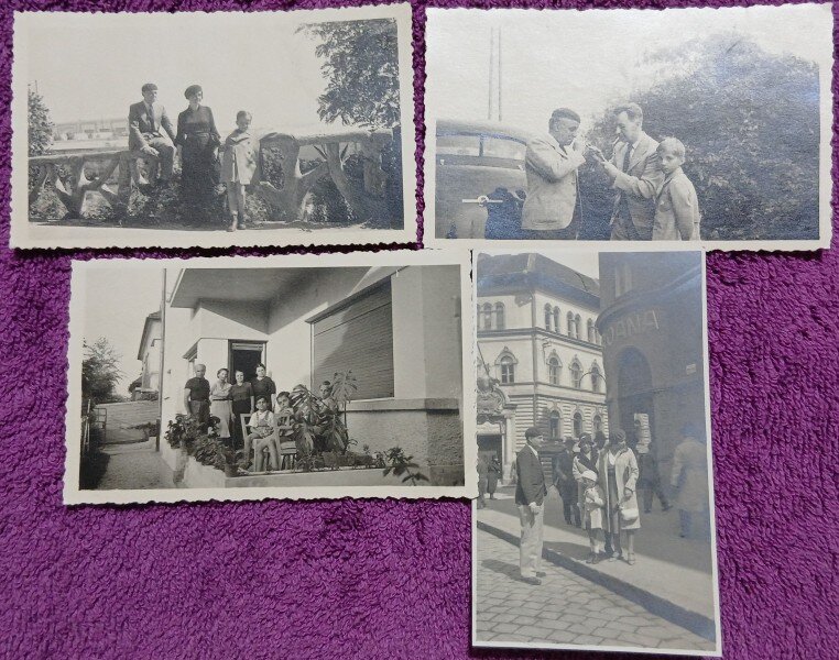 Set de 4 Fotografii, Geo Litarczek, parintele radiologiei romanesti, in excursie cu parintii, Brasov 1930/1934/1937