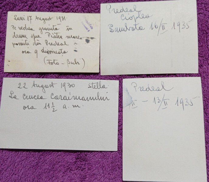 Set de 4 Fotografii, Parintii lui Geo Litarczek, parintele radiologiei romanesti, in excursie, Bucegi, 1930/1931/1935