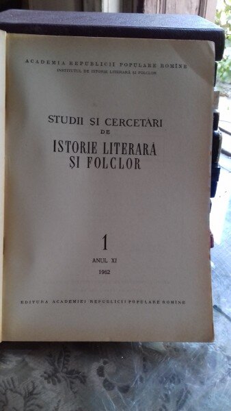 STUDII SI CERCETARI DE ISTORIE LITERARA SI FOLCLOR NR. 1/1962