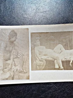 2 fotografii vechi, cca 1900, cu tema erotica, lipite pe carton