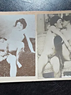 2 fotografii vechi, cca 1900, cu tema erotica, lipite pe carton