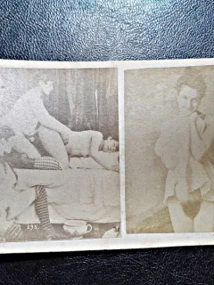 2 fotografii vechi, cca 1900, cu tema erotica, lipite pe carton