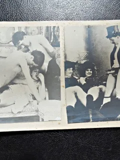 2 fotografii vechi, cu tema erotica, lipite pe carton