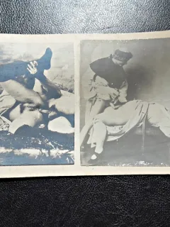 2 fotografii vechi, cu tema erotica, lipite pe carton