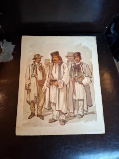 Targul Mosilor (costum din Mehedinti) , Cromolitografie - Preziosi