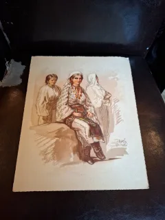 Targul Mosilor (costum din Arges) Cromolitografie - Preziosi