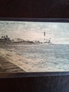 Carte postala alb negru , Salutari din portul Constanta - circulata
