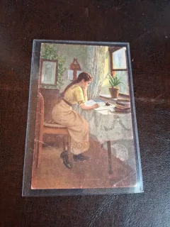 Carte postala ilustrata , Tanara studiind - Necirculata