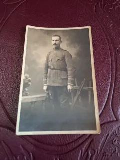fotografie tip carte postala, militar german in uniforma, alb negru - circulata