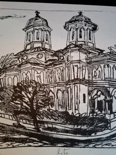 Gravura -  strazi din Bucuresti - epreuve lito/test lito, semnatura olografa Dragos Morarescu