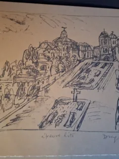 Gravura -  strazi din Bucuresti - epreuve lito/test lito, semnatura olografa Dragos Morarescu