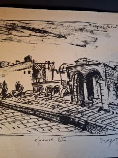 Gravura -  strazi din Bucuresti - epreuve lito/test lito, semnatura olografa Dragos Morarescu