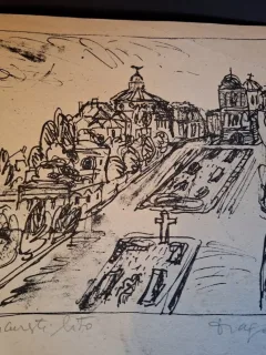 Gravura -  strazi din Bucuresti - epreuve lito/test lito, semnatura olografa Dragos Morarescu