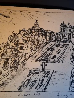 Gravura -  strazi din Bucuresti - epreuve lito/test lito, semnatura olografa Dragos Morarescu