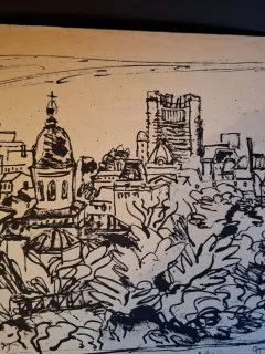 Gravura -  strazi din Bucuresti - epreuve lito/test lito, semnatura olografa Dragos Morarescu