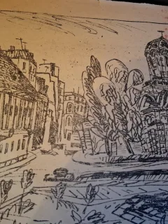 Gravura -  strazi din Bucuresti - epreuve lito/test lito, semnatura olografa Dragos Morarescu