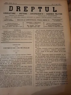 Dreptul, Revista de legislatiune, doctrina, jurisprudenta, economie politica,Anul XXXIV Nr.39 Mai 1905 -  C.G.Dissescu, V.Athanasovici, Paul Negulescu, Al.Cerban, George G.Danielopolu
