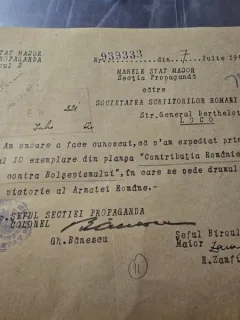 Adresa dactilografiata cu antetul Marelui Stat Major