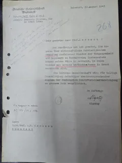 Adresa in limba germana a Legatiei German din Bucuresti din 11.X.1943 prin care nemtii se interesau de un scriitor aflat in suferinta si mizerie