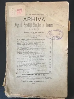 Arhiva - Organul Societatei Stiintifice si Literare Anul XII Ianuarie-Februarie 1901 No. 1 si 2