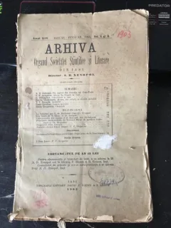 Arhiva - Organul Societatei Stiintifice si Literare Anul XIV Ianuar.-Fevruar. 1903 No. 1 si 2