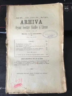 Arhiva - Organul Societatei Stiintifice si Literare Anul XIV Iulie-August 1903 No. 7 si 8