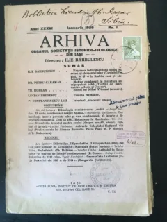 Arhiva - Organul Societatii Istorico-Filologice Anul XXXVI Ianuarie 1929 No. 1