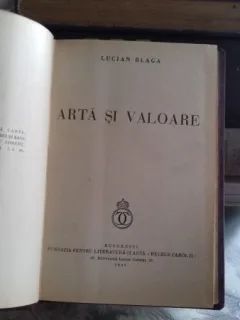 ARTA SI VALOARE , Lucian Blaga , 1939