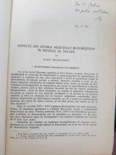 Aspecte din istorie negotului bucurestean in secolul al XVI-lea - Radu Manolescu   cu dedicatie