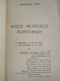 BAZELE METAFIZICEI MORAVURILOR - IMMANUEL KANT