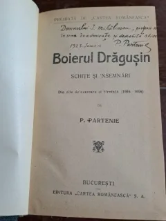Boierul Dragusin - P. Partenie  cu dedicatia autorului