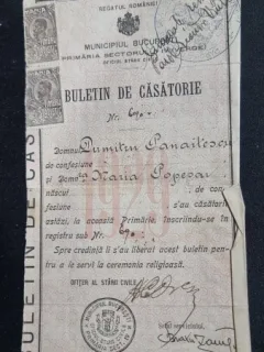 Buletin de căsătorie din 1929 – Municipiul București