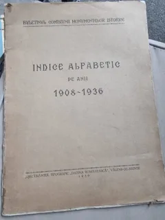 Buletinul Comisiunii Monumentelor Istorice, Indice alfabetic pe anii 1908-1936