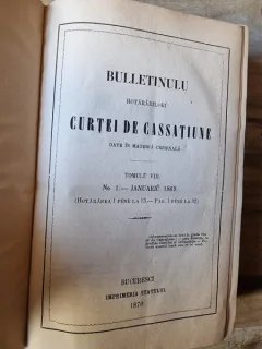 Buletinul Hotararilor Curtii de Casatie date in Materie Criminala, tomul VIII, 1869