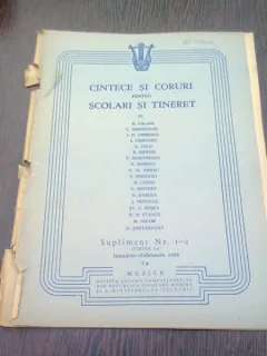 CANTECE SI CORURI PENTRU SCOLARI SI TINERET. SUPLIMENT 1-2 IANUARIE FEBRUARIE 1955, LA REVISTA MUZICA