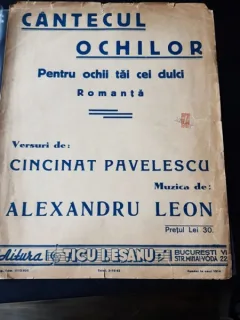 CANTECUL OCHILOR, ROMANTA , MUZICA DE ALEXANDRU LEON, VERSURI CINCINAT PAVELESCU
