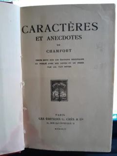 Caracteres et anecdotes , Chamfort 1924
