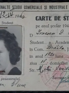 Carte de student (Ionescu Elena), Academia de Inalte Studii Comerciale si Industriale Bucuresti, 1945-1946