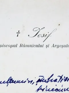 CARTE DE VIZITA IPS IOSIF, EPISCOPUL RAMNICULUI SI ARGESULUI, SCRISA CU CERNEALA ALBASTRA
