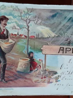 Carte postala, agricultor la semanat, 1934