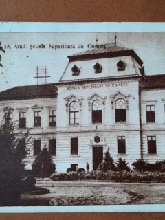 Carte postala, Arad Scoala Superioara de Comert, 1949