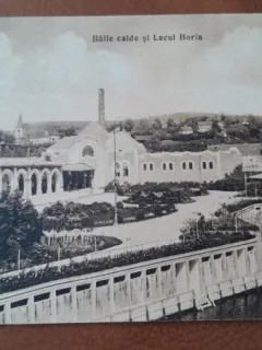 Carte postala, Baia Ocna, baile calde si lacul Horia, 1928