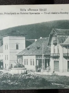 Carte postala, Baile Borsec, strada principala cu hotelul Speranta, 1931