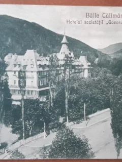 Carte postala, Baile Calimanesti, hotelul Societatii Govora-Calimanesti, perioada interbelica